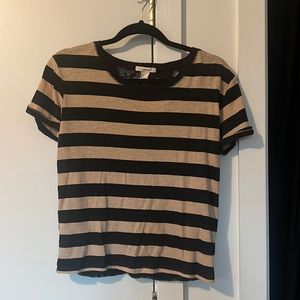 Hollister I LOVE H81 Black & Creme Striped Lace Back Tee — Size: S